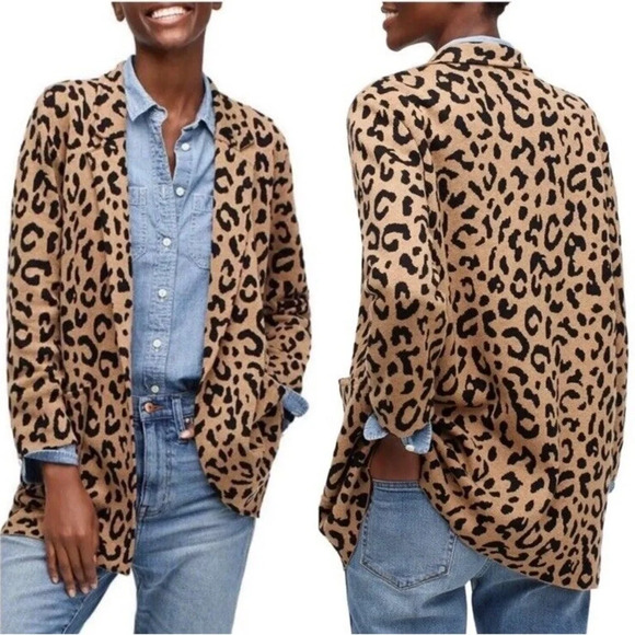 J. Crew Sophie Open Front Sweater Blazer Jacket Leopard Wool Women’s size XS - Picture 1 of 10